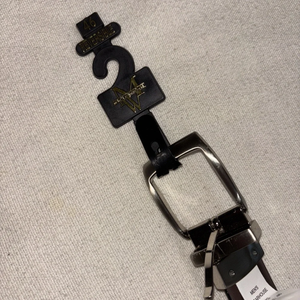 Men's Warehouse Black Brown Reversible Belt Silver‎ Buckle Size 46